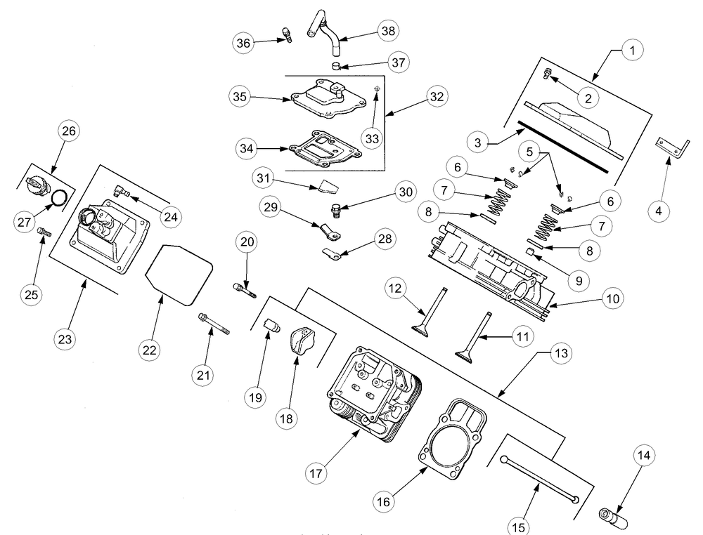 Cylinder Head, Valves And Breather (Kh-62588) Diagram and Parts List for 2518-44 13A208L100-13B288L100 Cub Cadet Lawn Tractor
